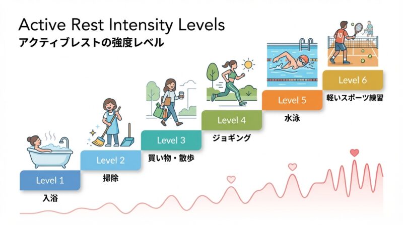 強度別・6段階のアクティブレスト — 入浴から軽いスポーツ練習まで