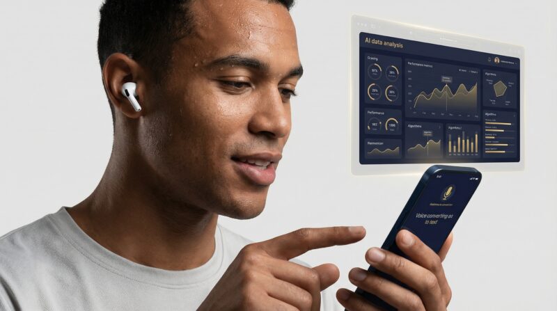 AirPods Pro 3を装着してAIに音声入力するアスリート