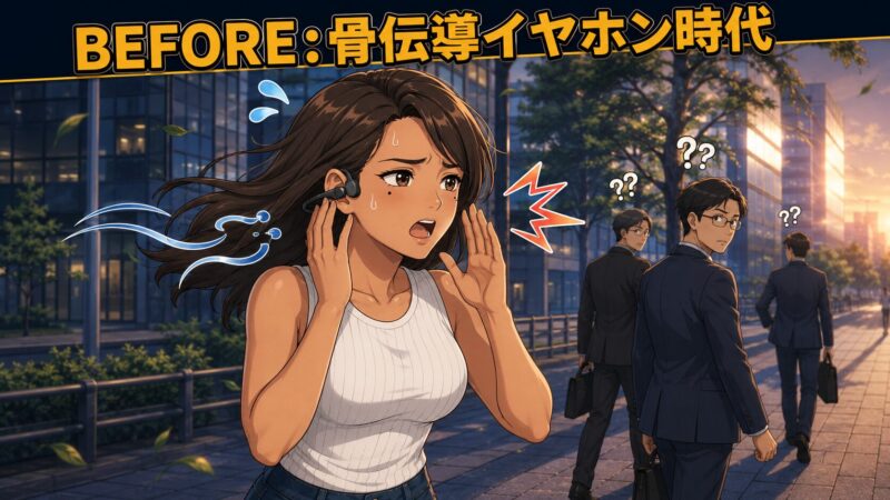夕方の街で骨伝導イヤホンで大声を出して困惑するゆっきー(改善前)