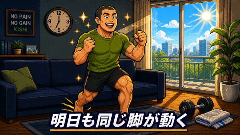 ガッツポーズで朝に元気にスタートするアスリートのピクセルアート After画像