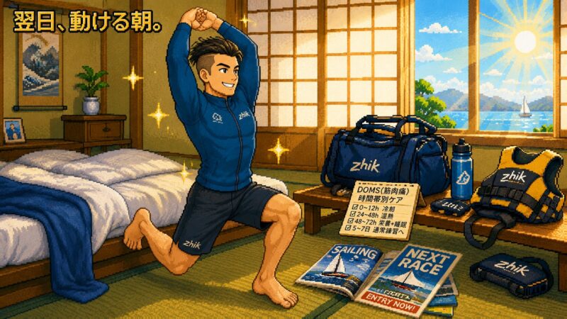 筋肉痛が回復してセーリングで活躍する周平 翌日動ける朝の成功体験