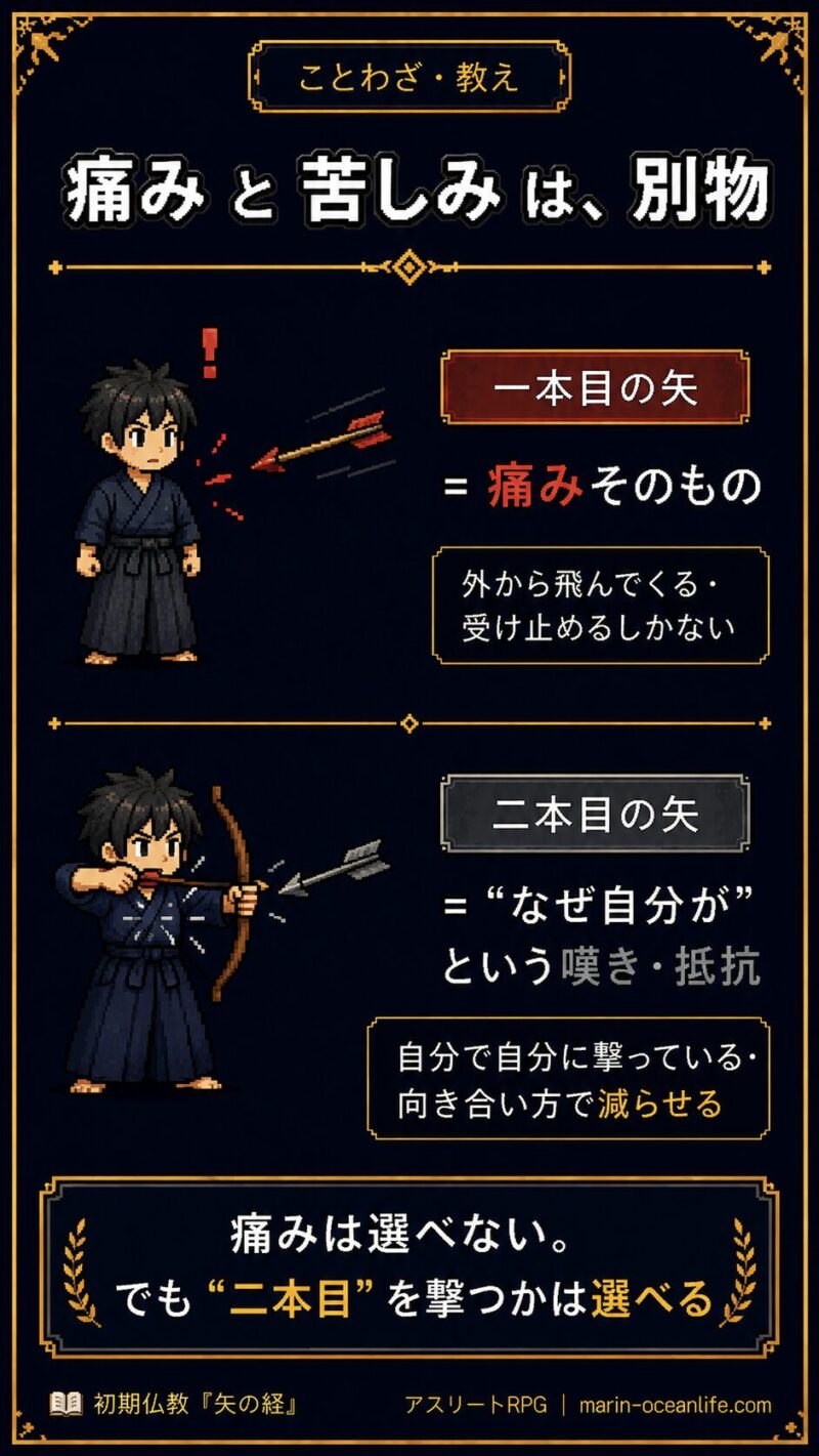 一本目の矢=痛み、二本目の矢=苦しみを切り分ける図解