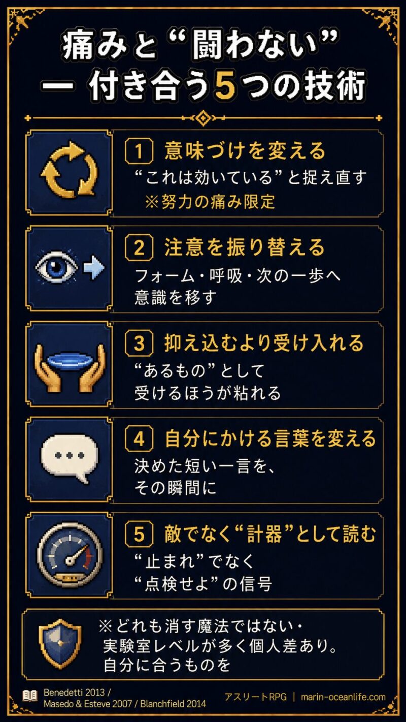 痛みと付き合う5つの技術の早見図
