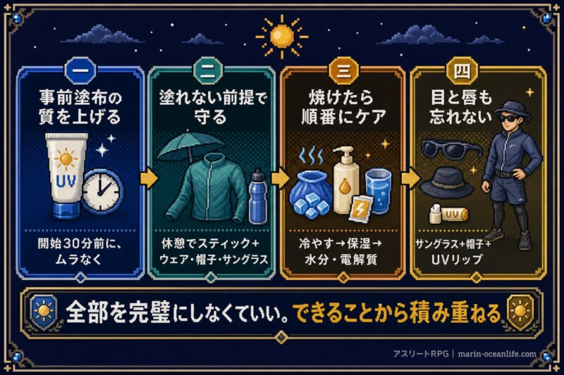 だるさの正体が分かれば、対策の優先順位が見える。事前対策→塗れない前提の運用→回復→目と唇。