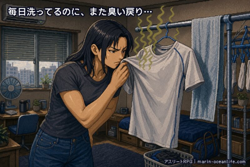 きちんと洗って部屋干ししているのに、翌日また臭いが戻っていて集中を削がれる。