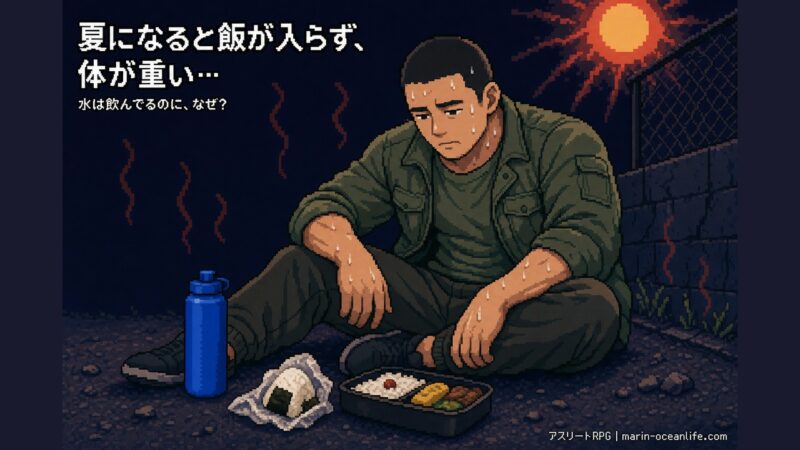 夏になると食欲が入らず体が重いという悩みを表すイメージ