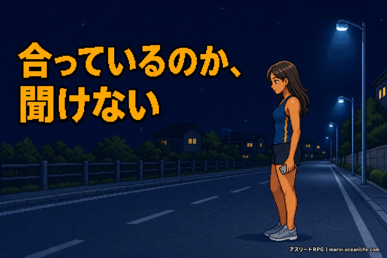 仕事終わりに一人で走り出したゆっきーが、誰もいない夜道で足を止めている。一人だとこのやり方で合っているのかを聞ける相手がいない