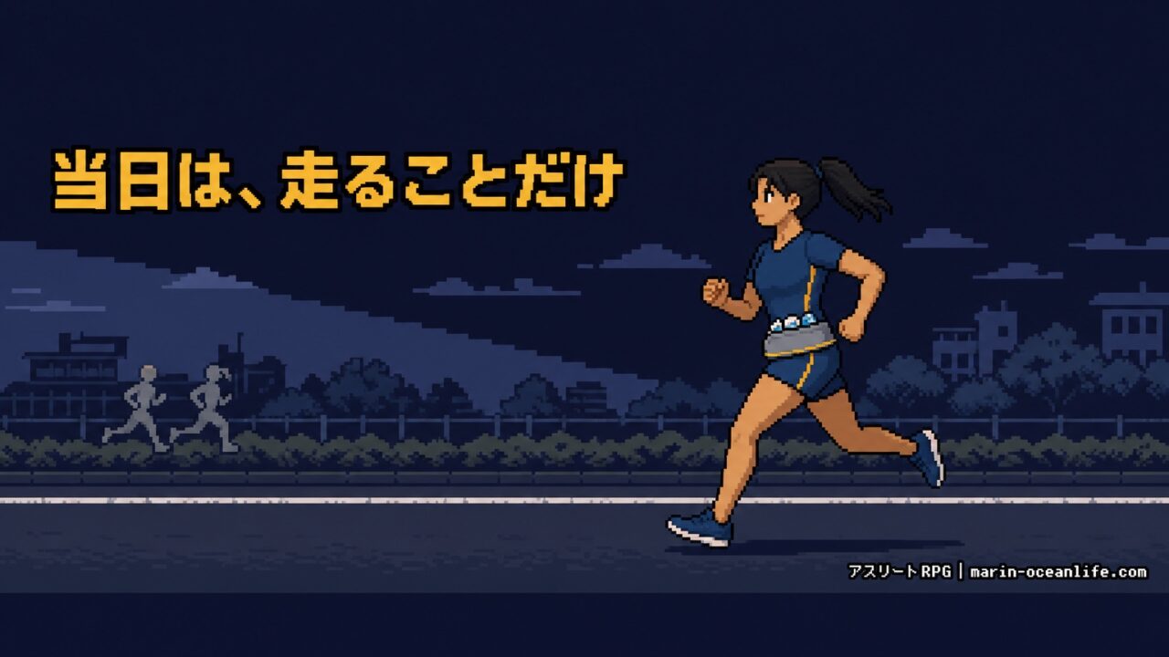 決めた補給食は全部体に収まって、当日は走ることだけに集中して大会の道を走る