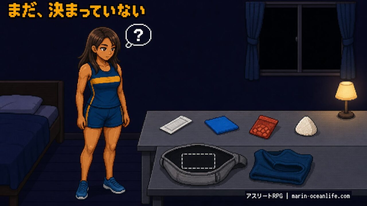 前日の夜、補給食の候補は机の上にあるのに、何をいくつどこに入れるかがまだ決まっていない