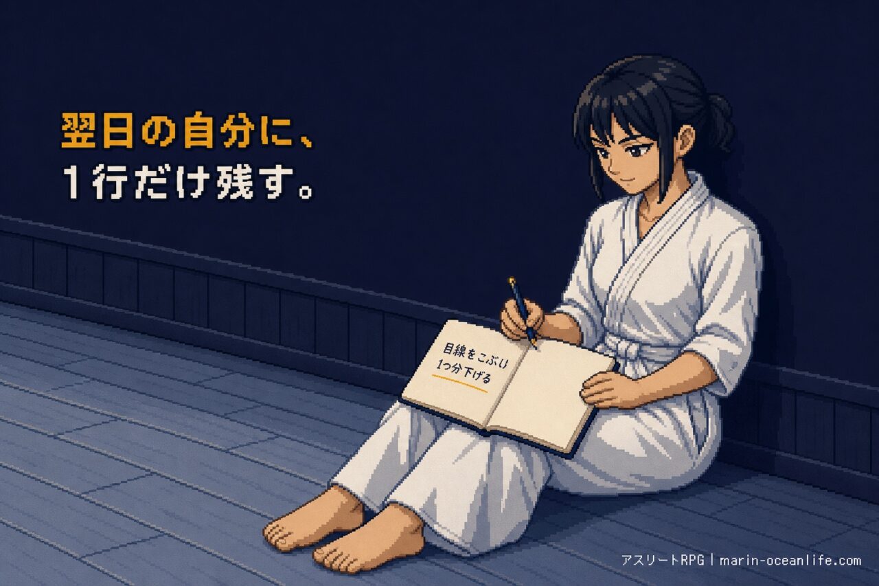 練習の終わりに、翌日の自分へ1行だけ残せるようになった
