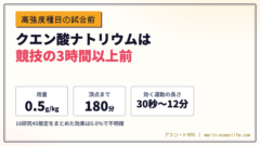 クエン酸ナトリウムは3時間前に体重1kgあたり0.5g ─ 終盤の落ち込みを小さくする飲み方